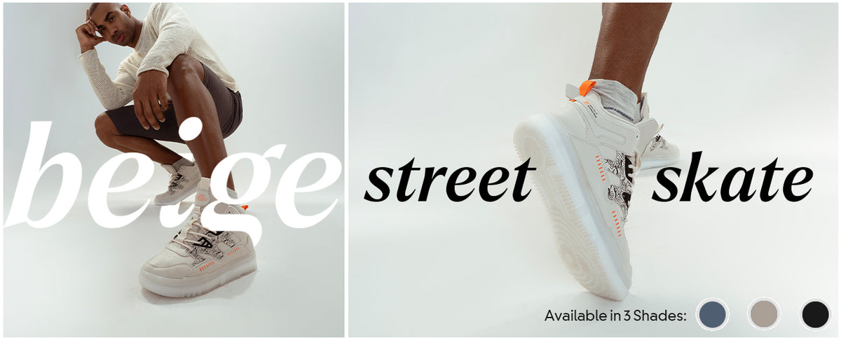 Street Skate 2.0 Beige Mid Top Premium Flat Sole Sneakers