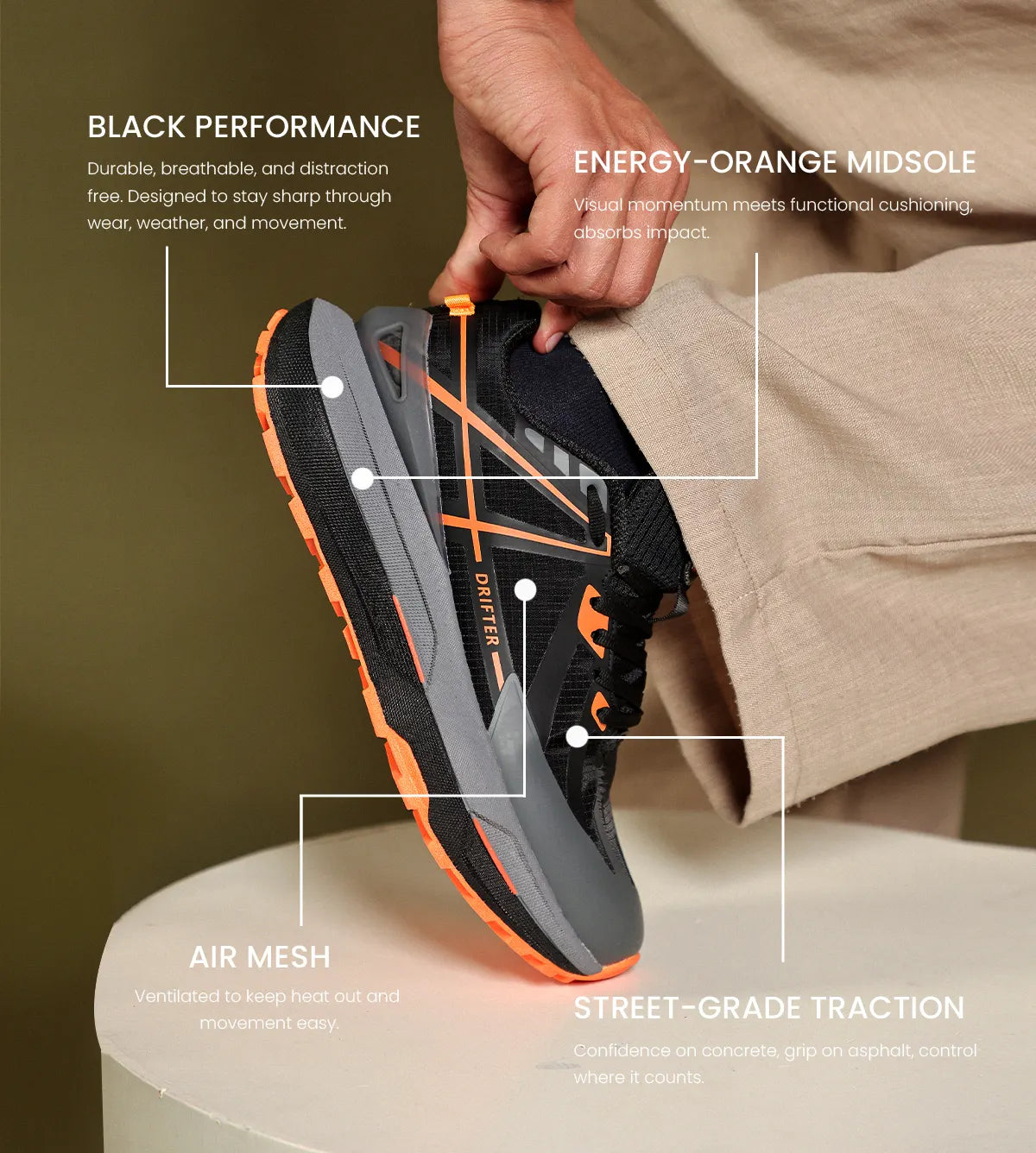 Drifter Black Orange Running High Heel Sneakers