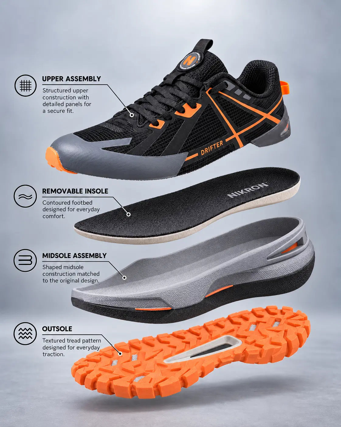 Drifter Black Orange Running Shoes