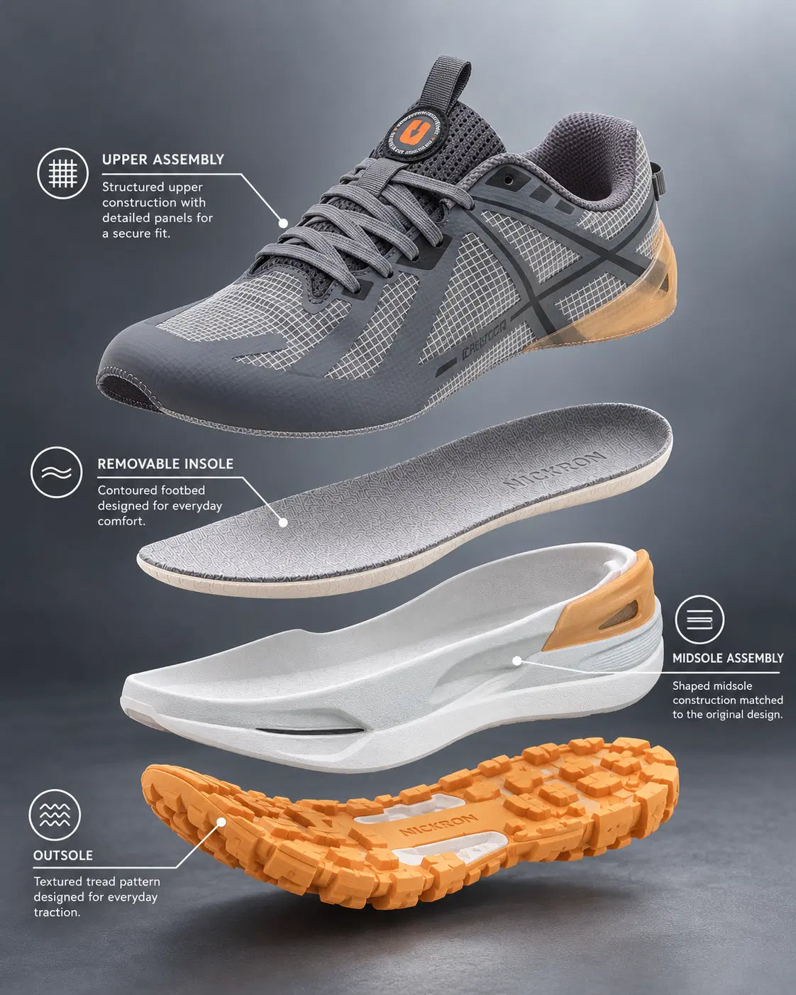 Drifter Grey Orange Running Shoes