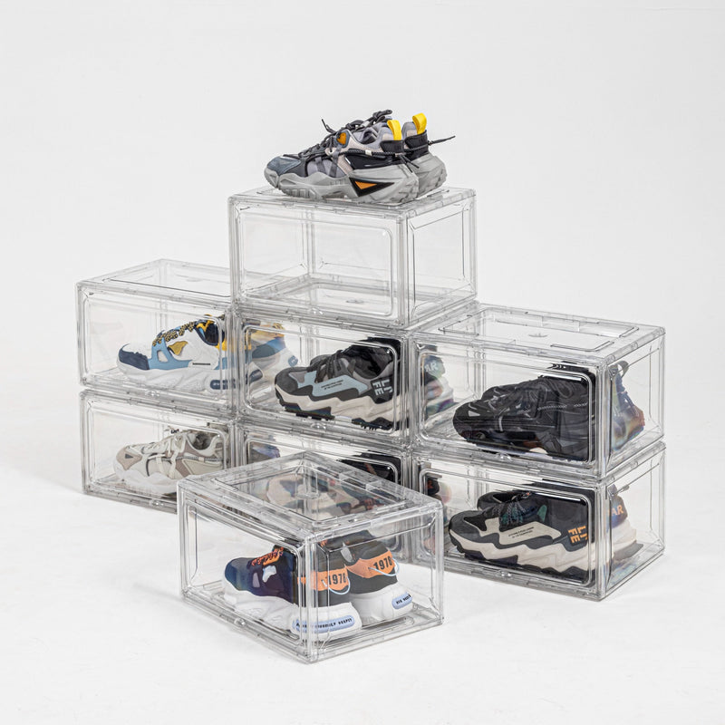 Nickron Shoe Storage Boxes. Clear Plastic Stackable Shoe&nbsp;Organizer Bins for Closet, Space Saving Shoe Holder Sneaker Display Case Pack of 2 , Transparent