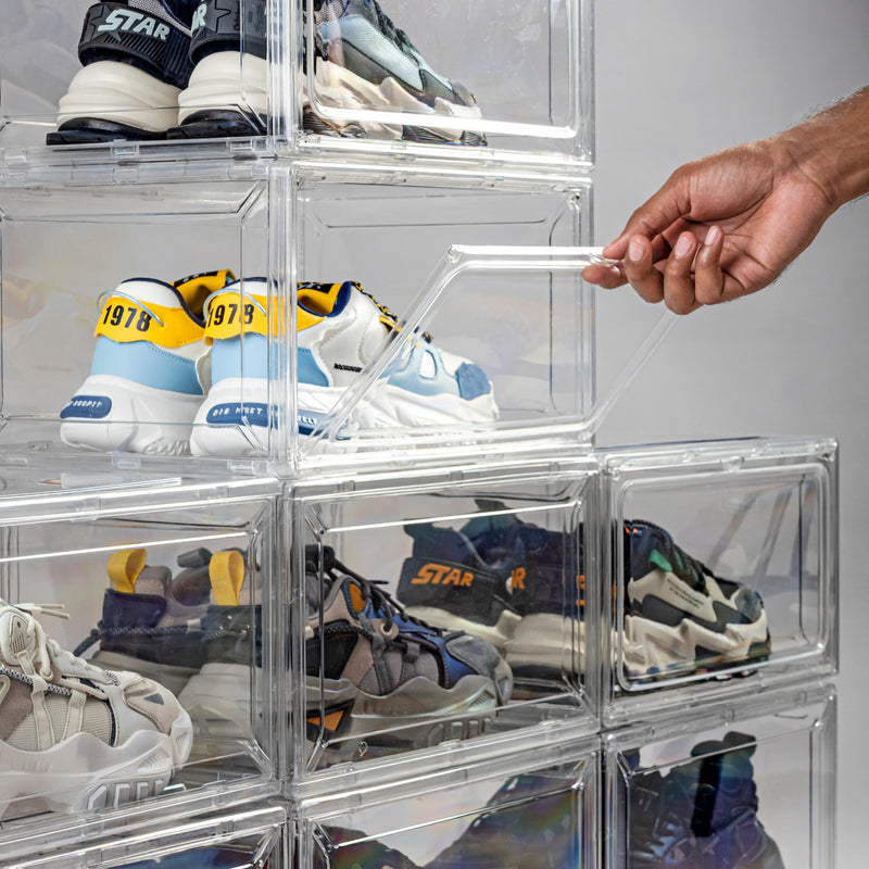 24 Pack Shoe Storage Box, Plastic Foldable Shoe Box, Stackable Clear Shoe  Organizer