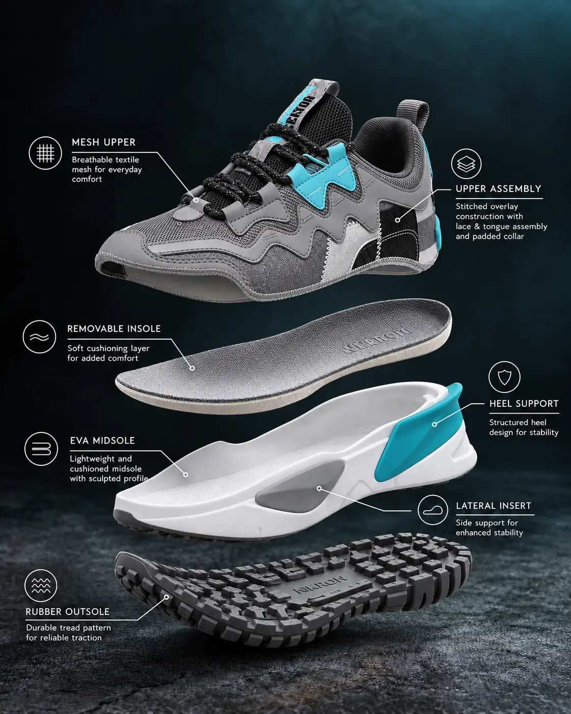 Nomad Graphite Teal Low-Top Chunky Sneakers