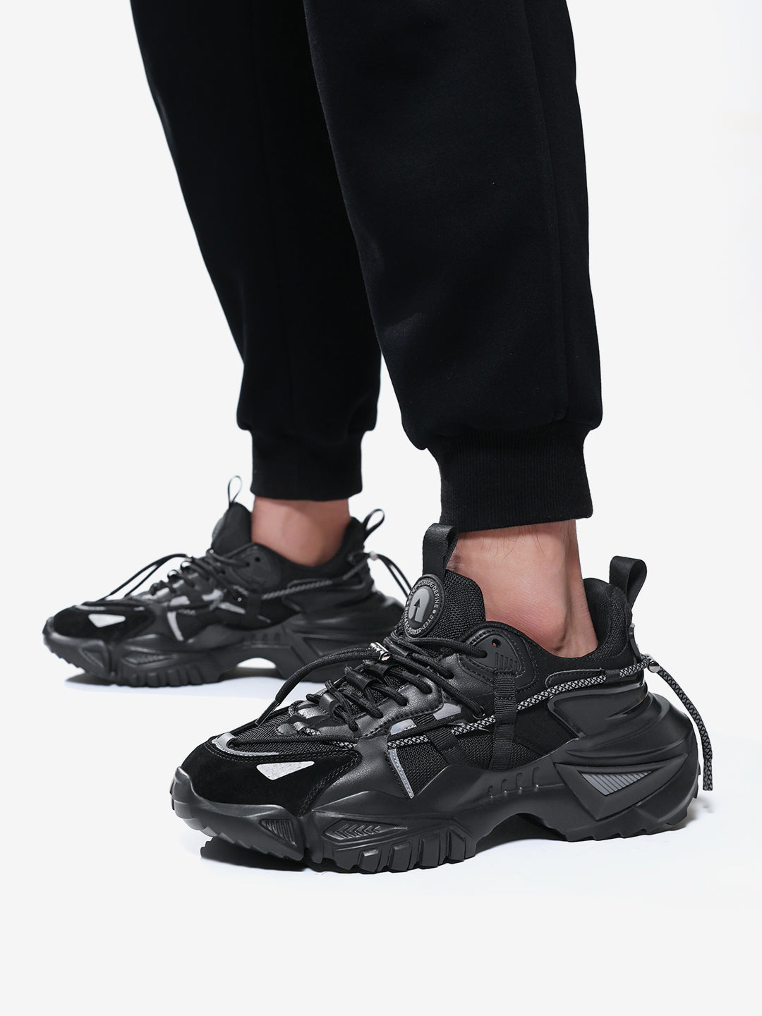 Rocket Boost Black High Heel Funky Designer Low Top Sneakers