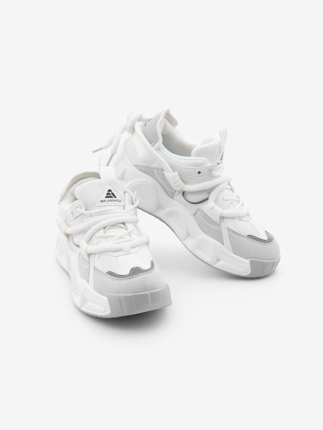Balanshica Urban Leaf White High Heel Unisex Chunky Sole Sneakers