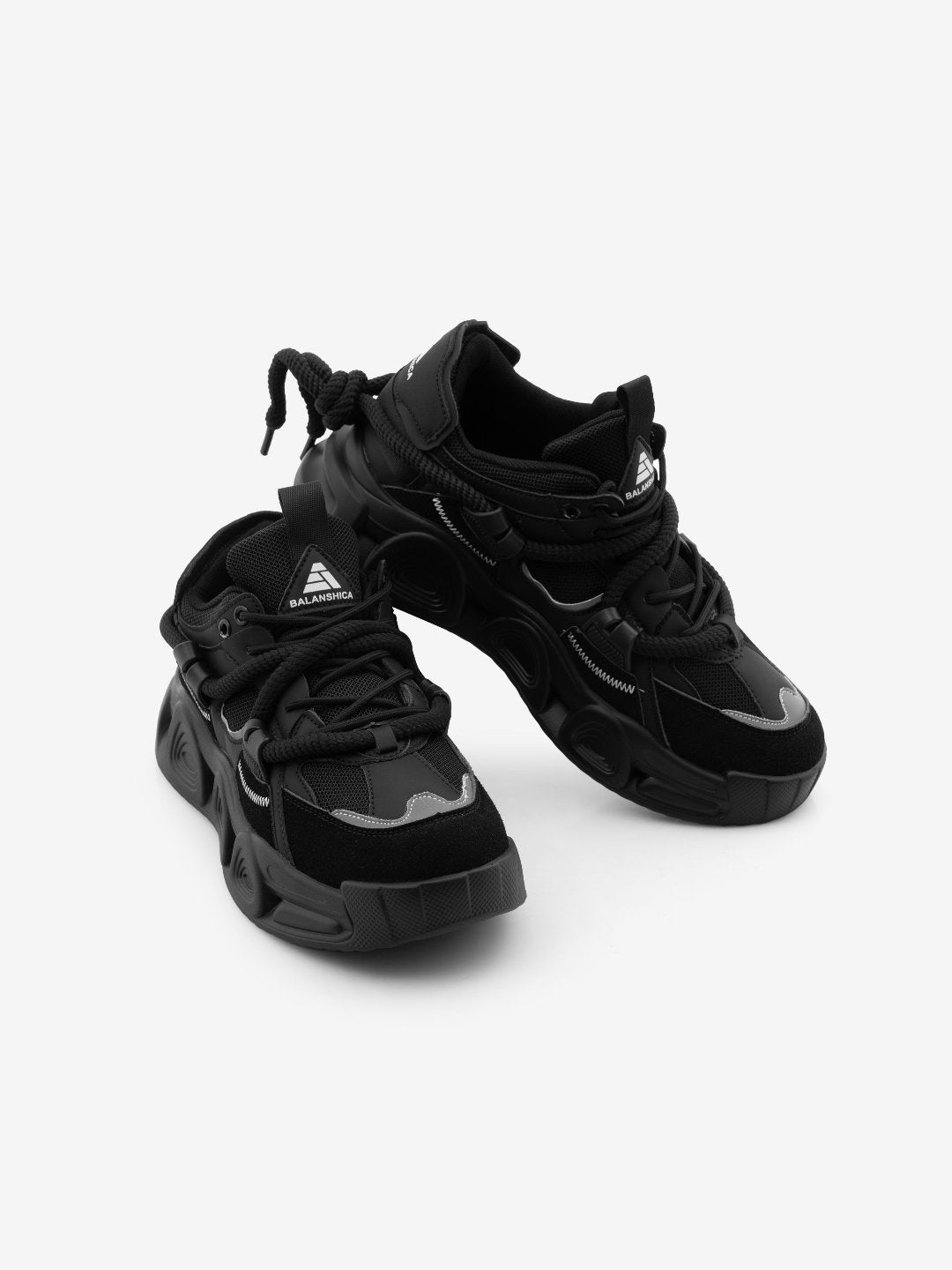 Balanshica Urban Leaf Black High Heel Unisex Chunky Sole Sneakers