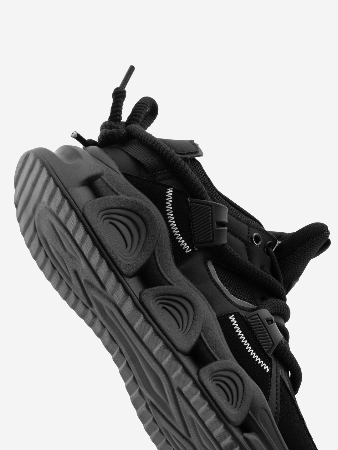 Balanshica Urban Leaf Black High Heel Unisex Chunky Sole Sneakers