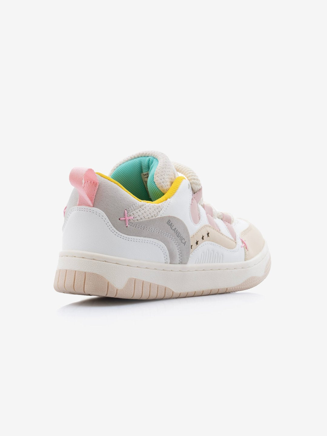 Balanshica Femme White & Pink Thick-Lace Flat Sole Sneakers