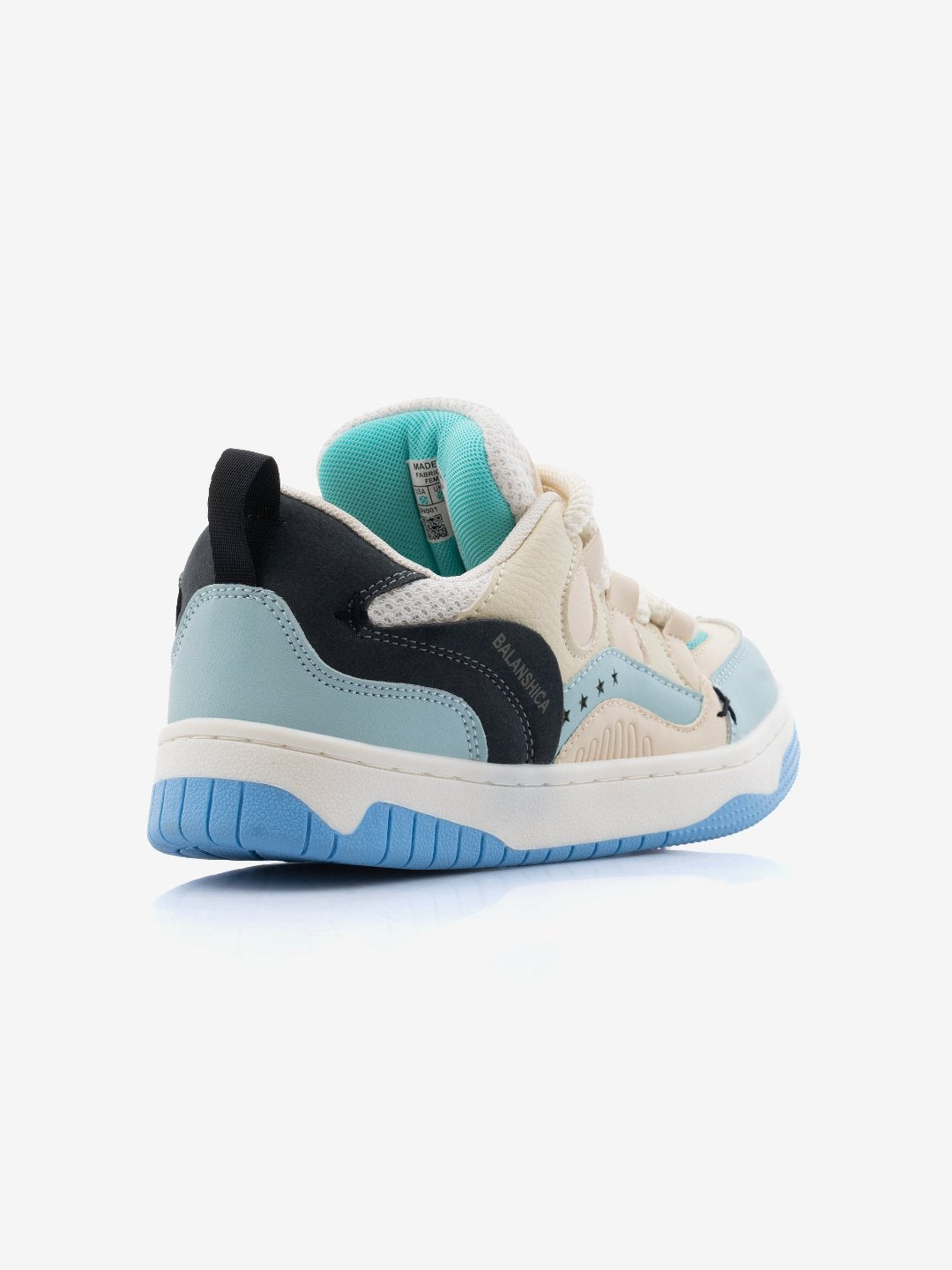 Balanshica Femme White & Blue Thick-Lace Flat Sole Sneakers