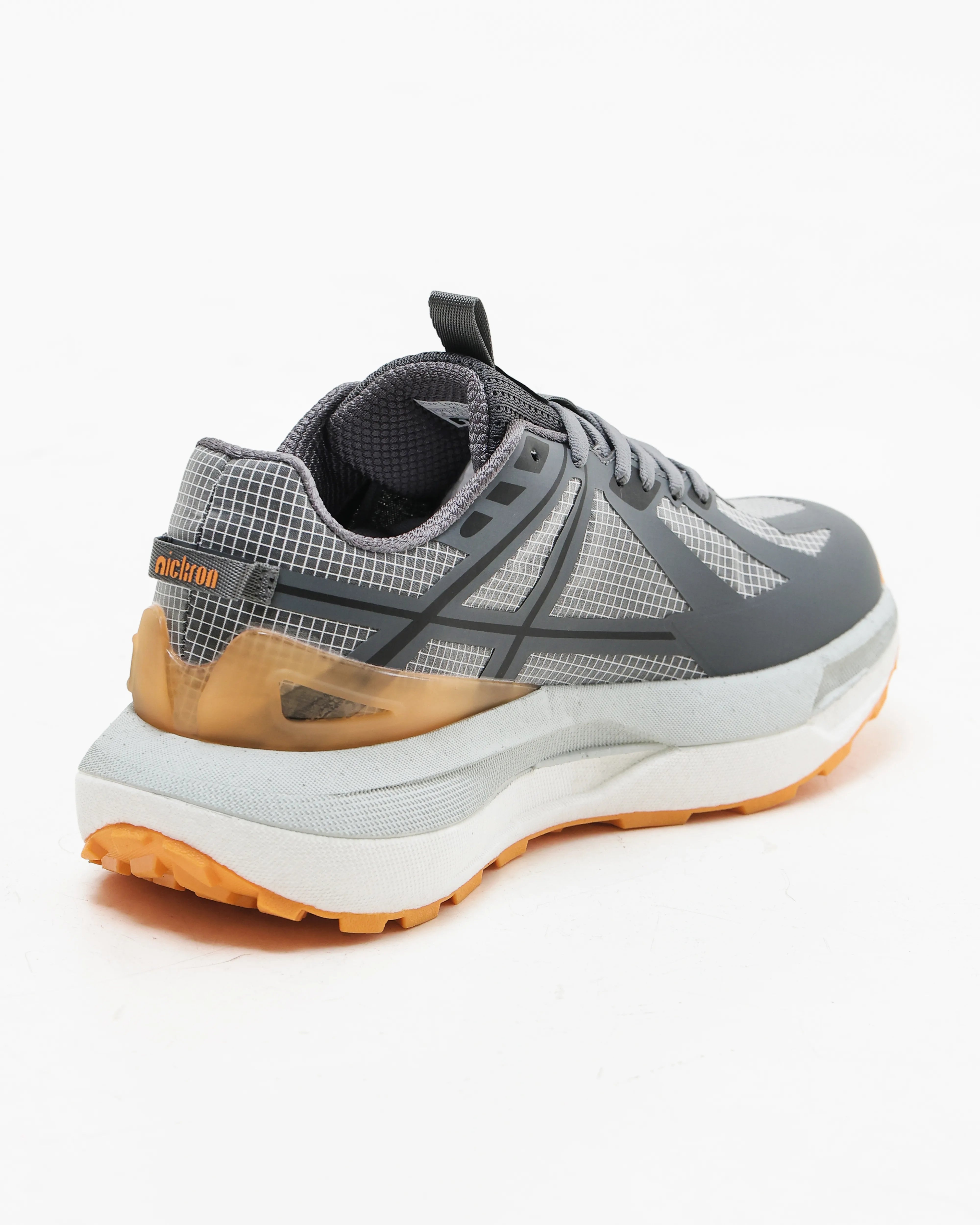 Back heel view of Drifter Grey Orange running high‑heel sneakers