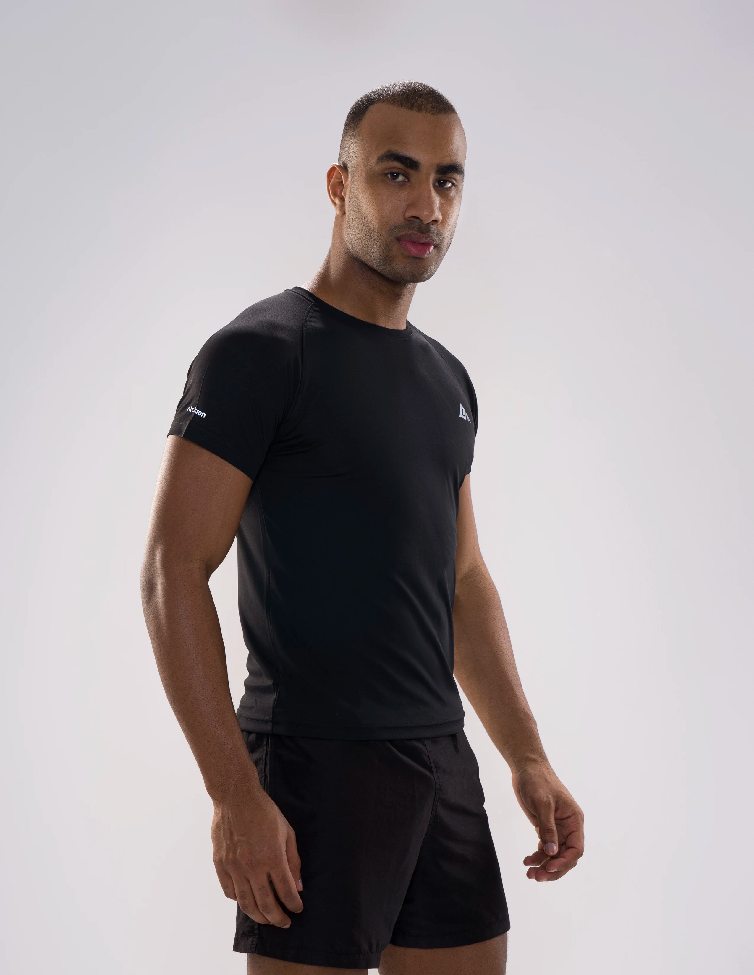 Nickron Half Sleeve T-Shirt in Black – Right Angle Front View