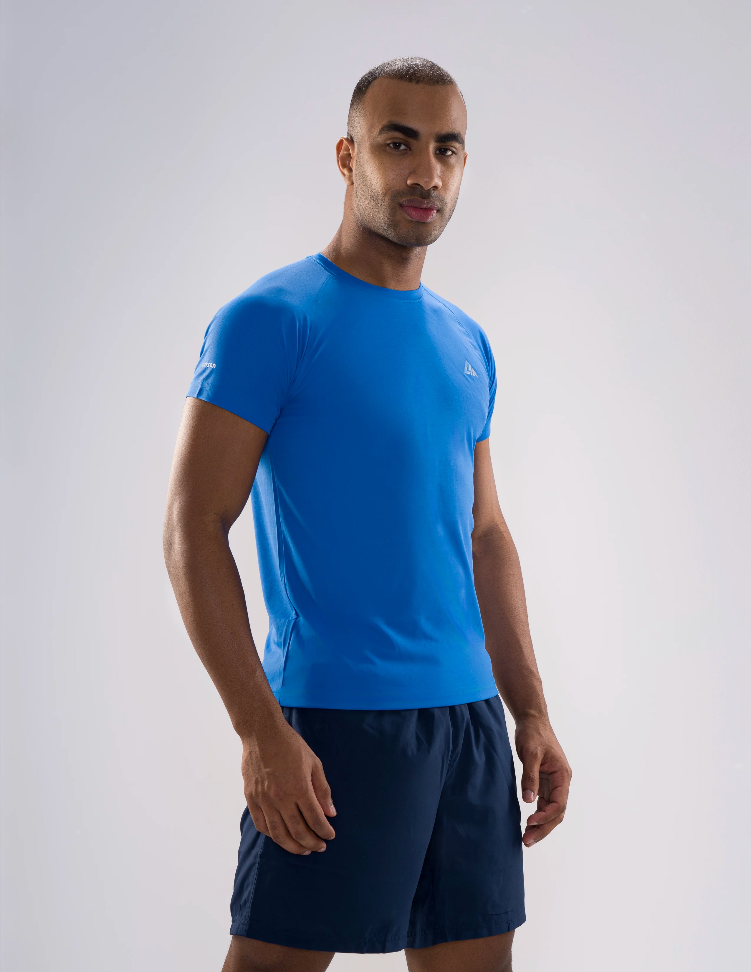 Nickron Half Sleeve T-Shirt in Blue – Right Angle Front View
