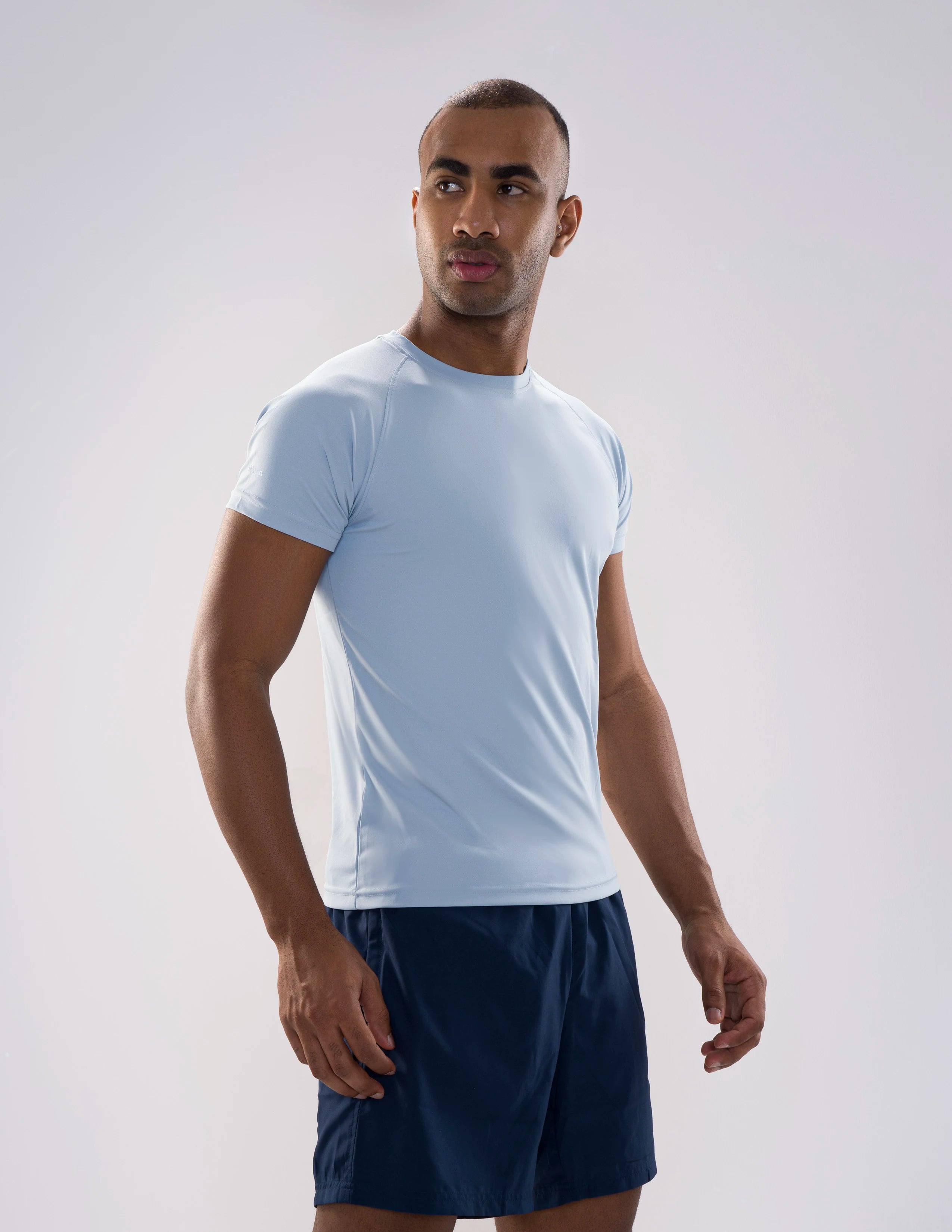 Nickron Half Sleeve T-Shirt in Ice Blue – Right Angle Front View
