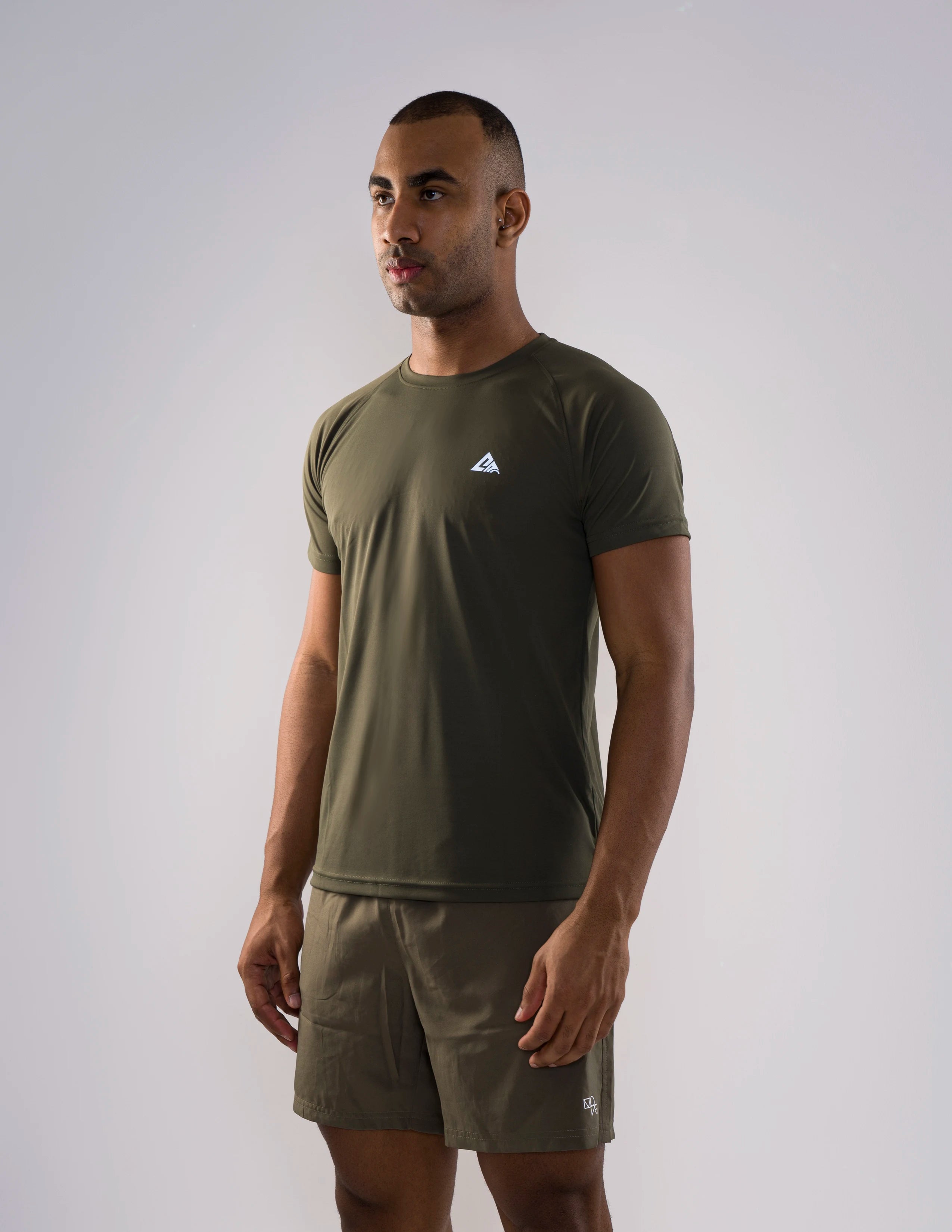 Nickron Half Sleeve T-Shirt in Military Green – Left Angle Front View
