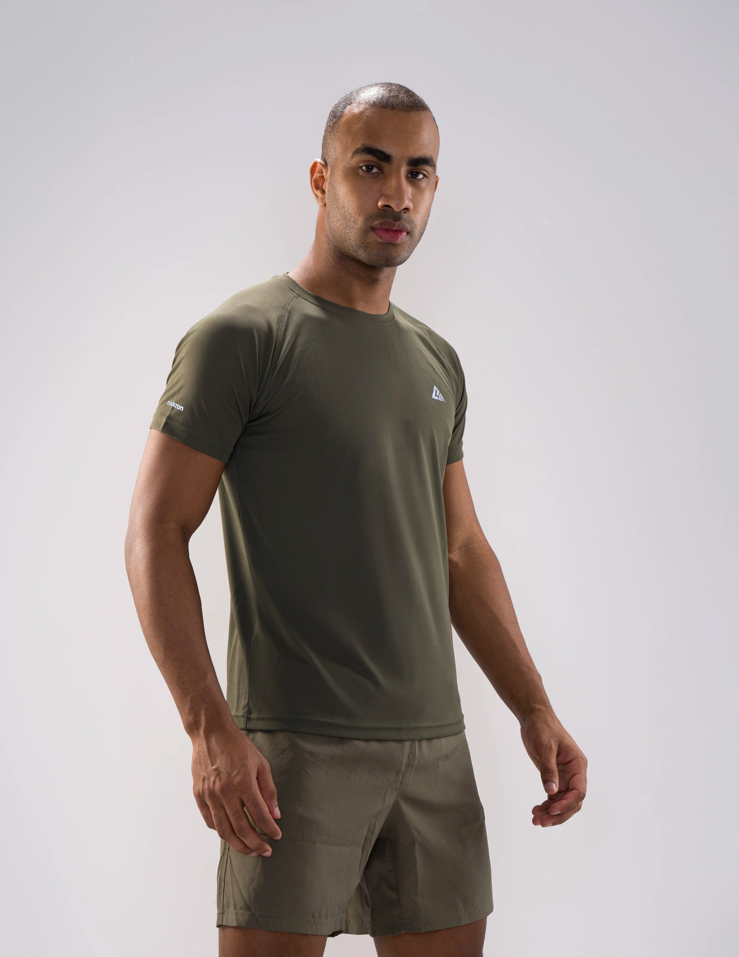 Nickron Half Sleeve T-Shirt in Military Green – Right Angle Front View