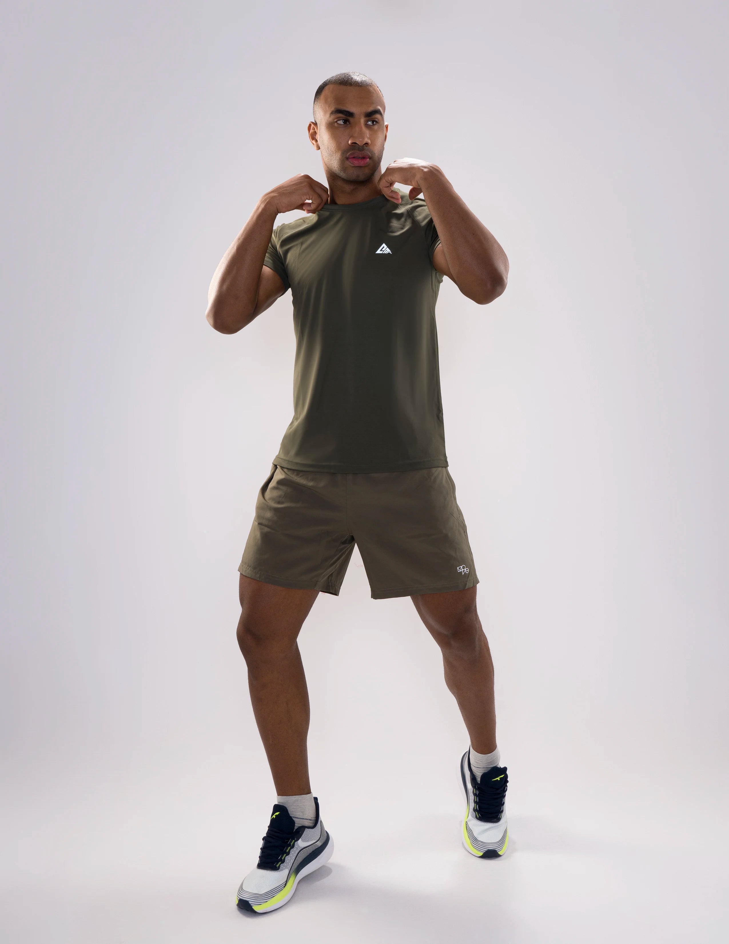 Nickron Half Sleeve T-Shirt in Military Green – Full model View