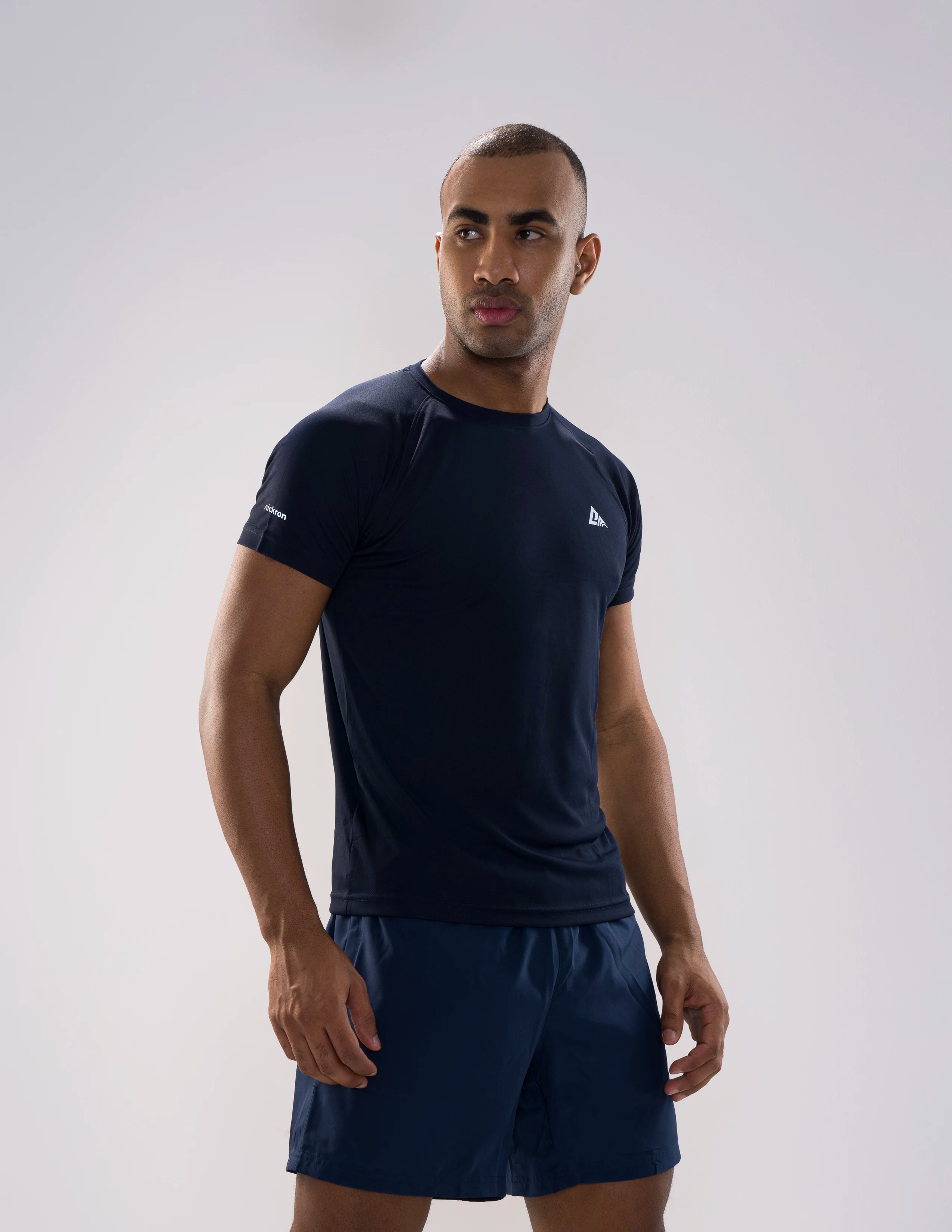 Nickron Half Sleeve T-Shirt in Navy Blue – Left Angle Front View