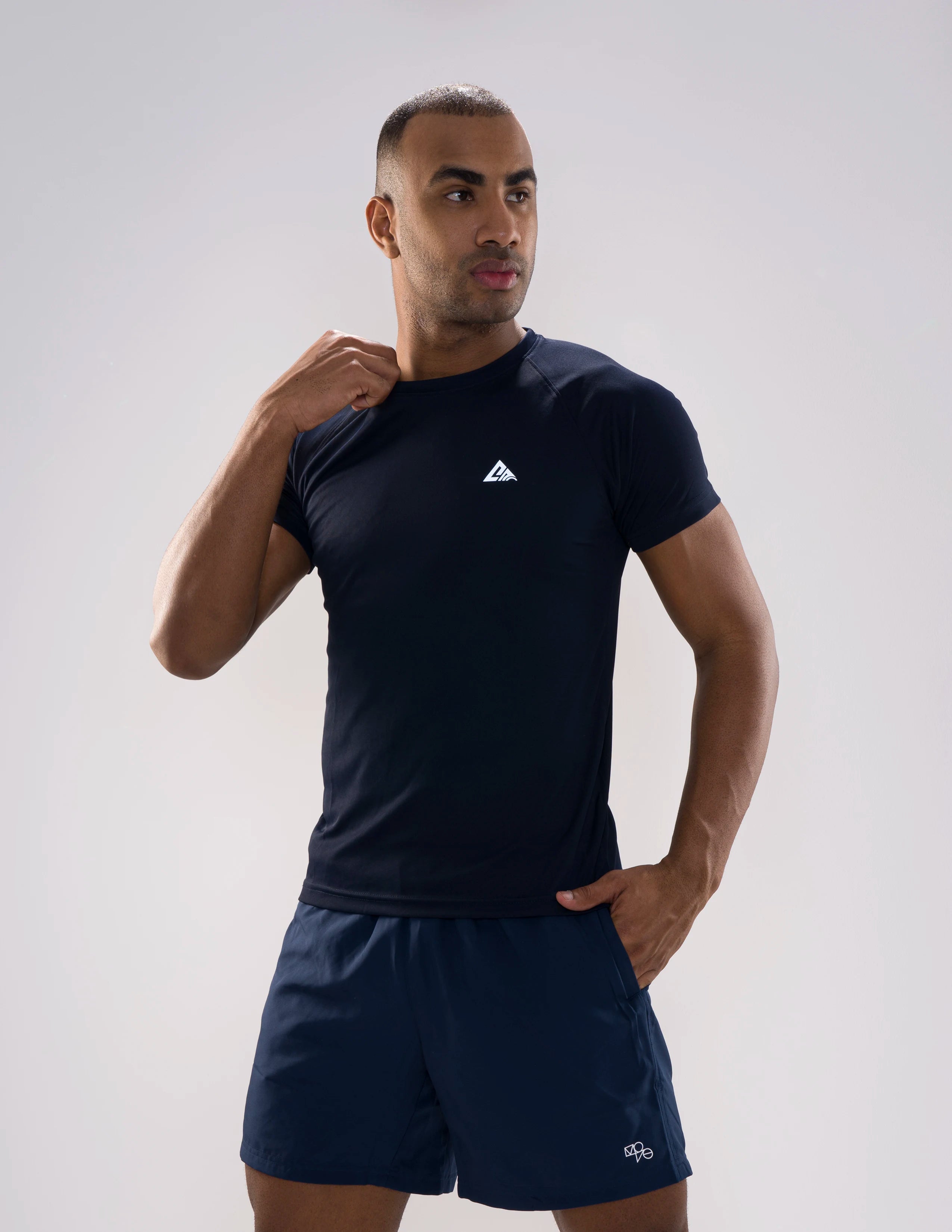 Nickron Half Sleeve T-Shirt in Navy Blue – Right Angle Front View
