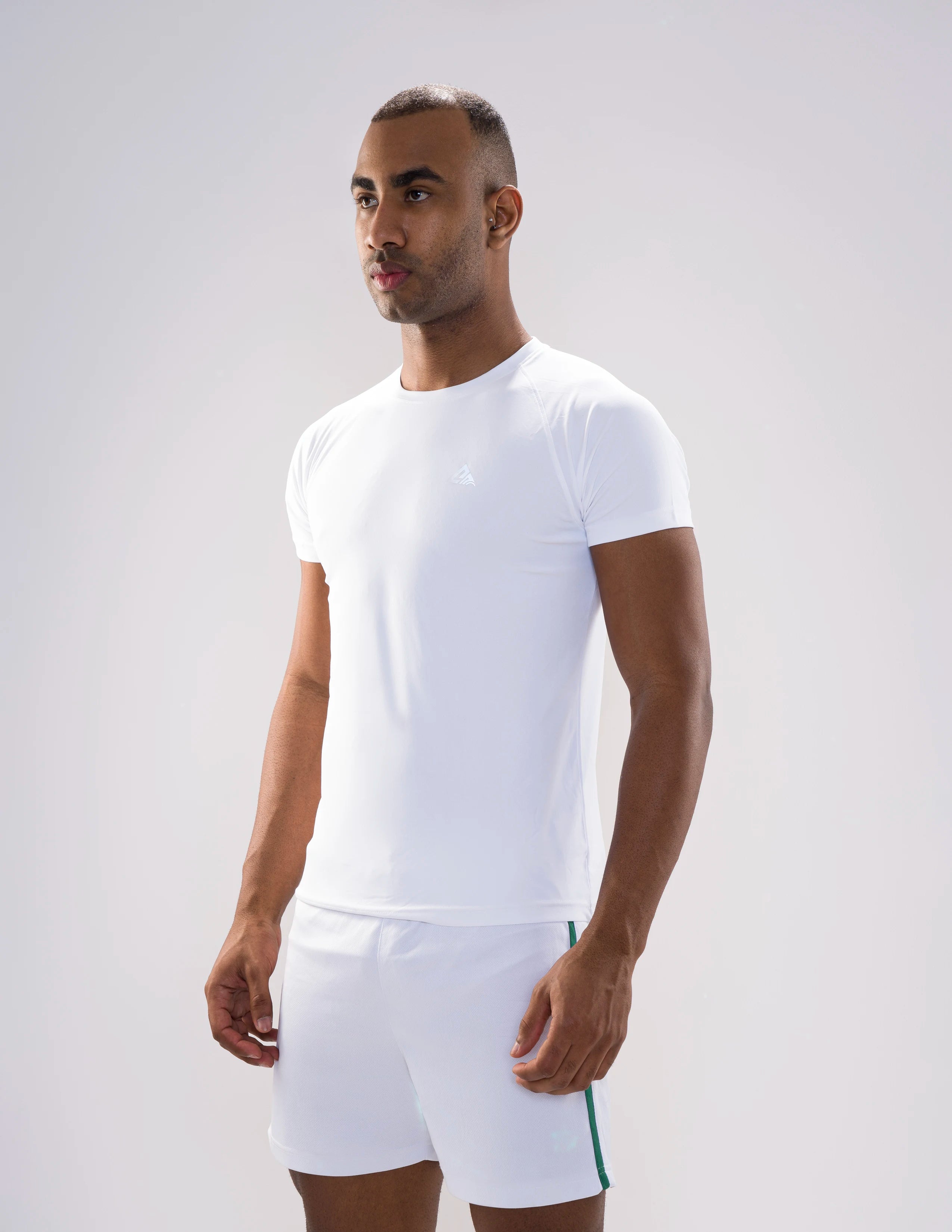 Nickron Half Sleeve T-Shirt in White – Left Angle Front View