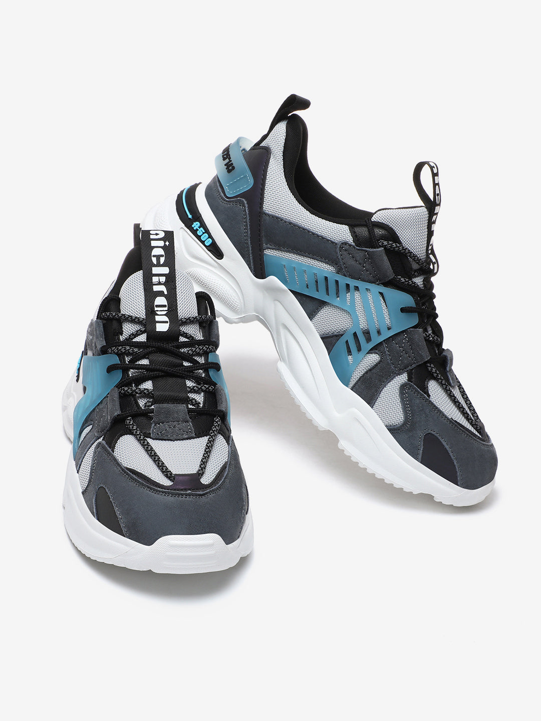 Pair of Nickron Phantom A-500 Dark Glacier – Grey | Black luxury sneakers for men with chunky sole