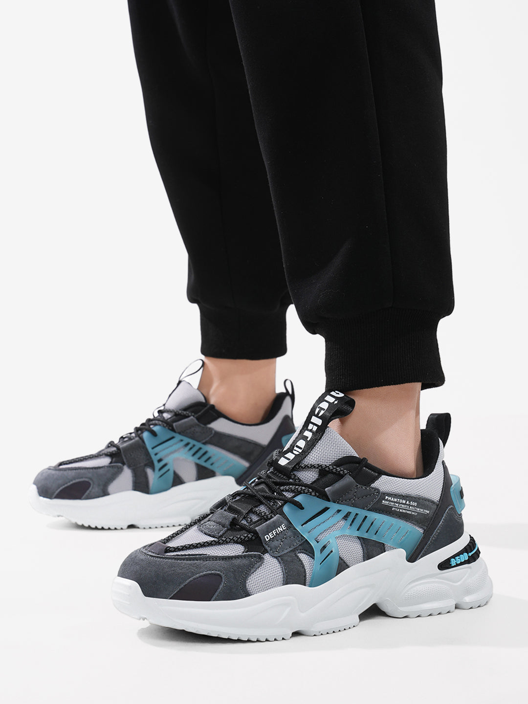 Model View 1 - Grey Chunky Sole Sneakers Nickron Phantom A-500 Dark Glacier Shoes