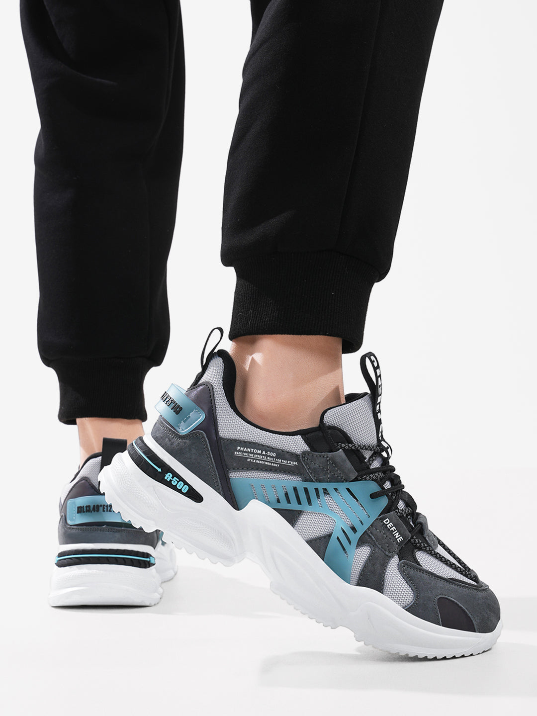 Model View 2 - Grey Chunky Sole Sneakers Nickron Phantom A-500 Dark Glacier Shoes