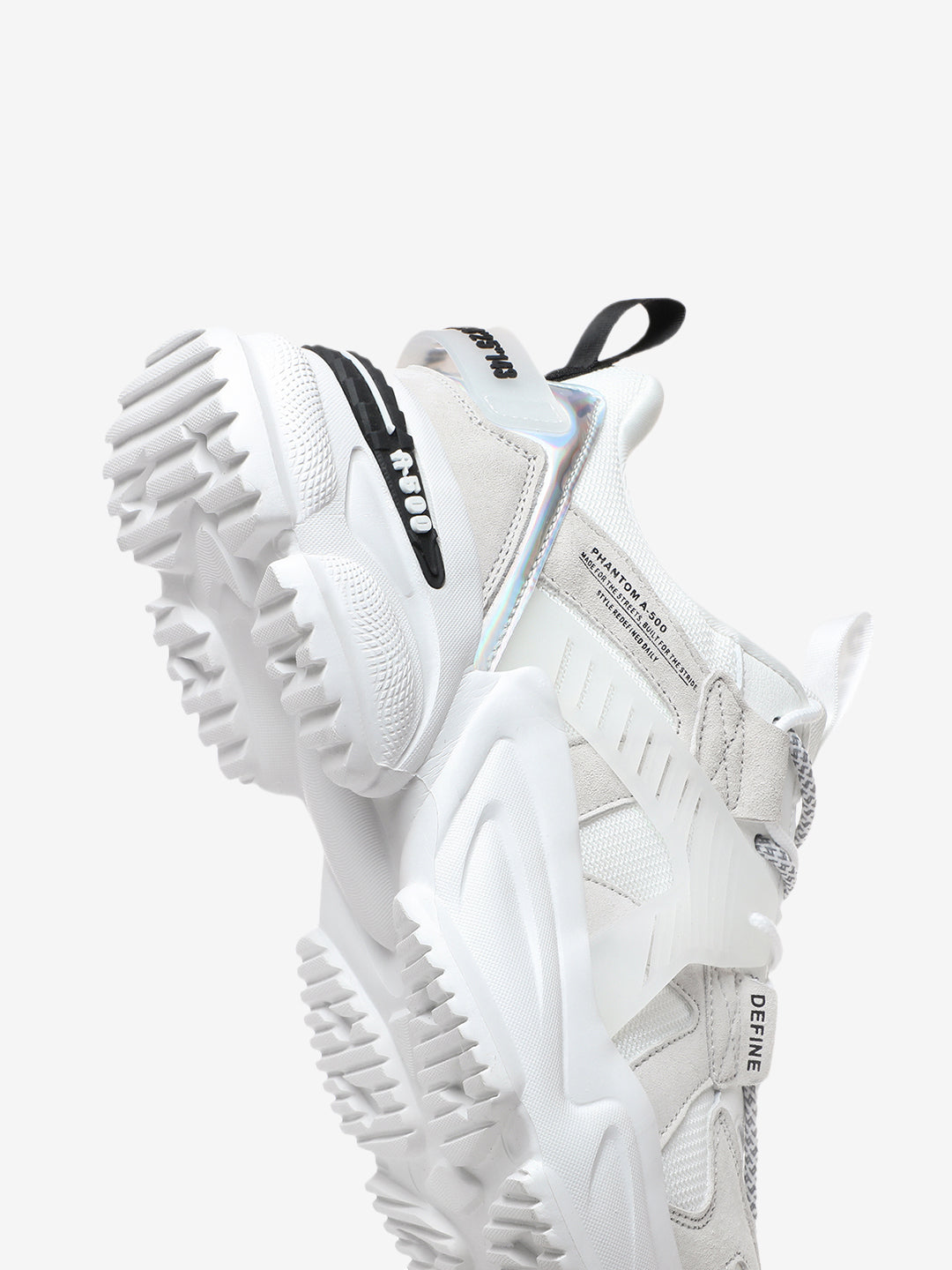 Back heel view of Nickron A-500 Snow Phantom – Casual white streetwear sneakers