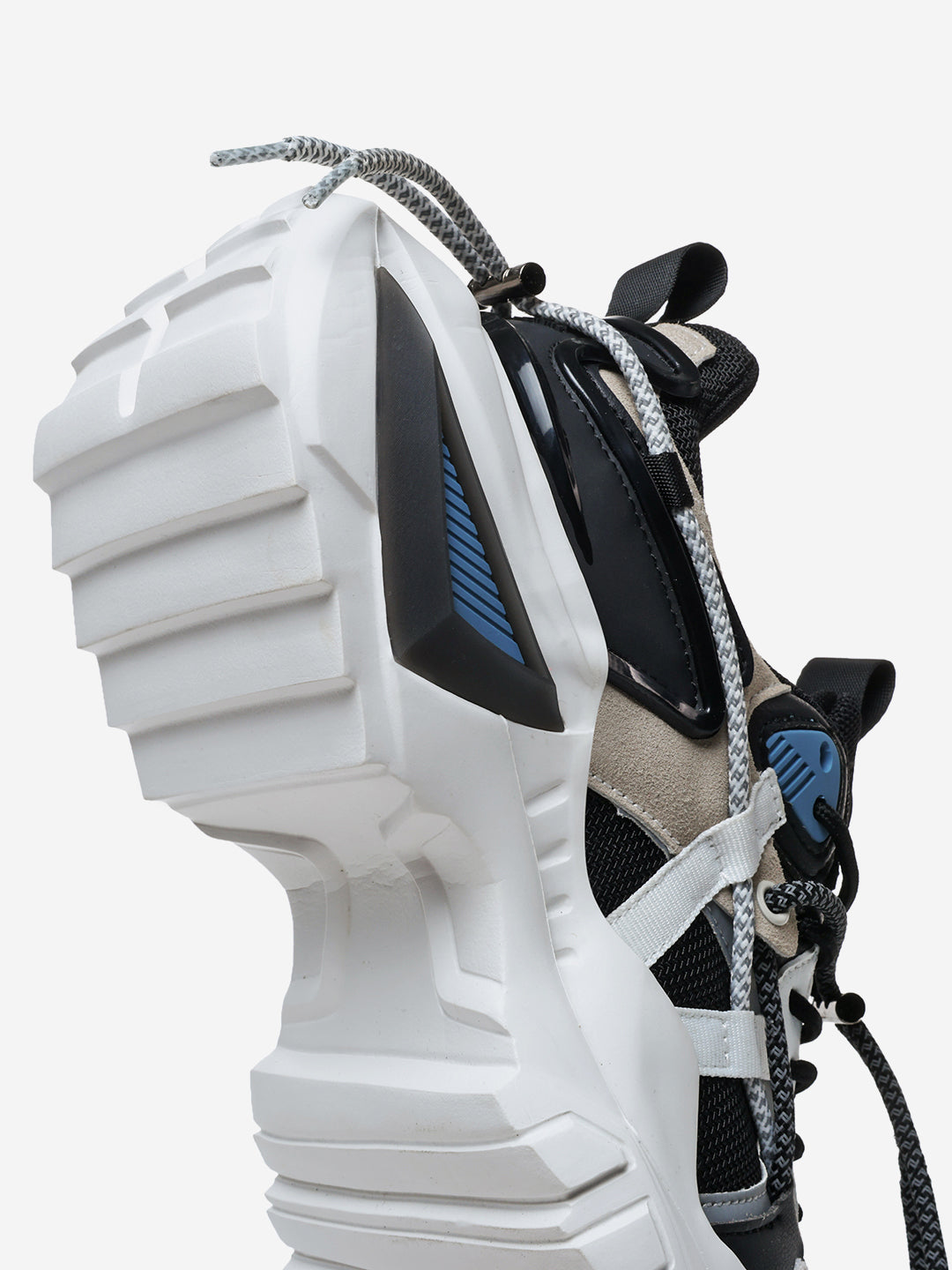 Chunky sole heel view of Rocket Boost Nimbus – White designer sneakers for men