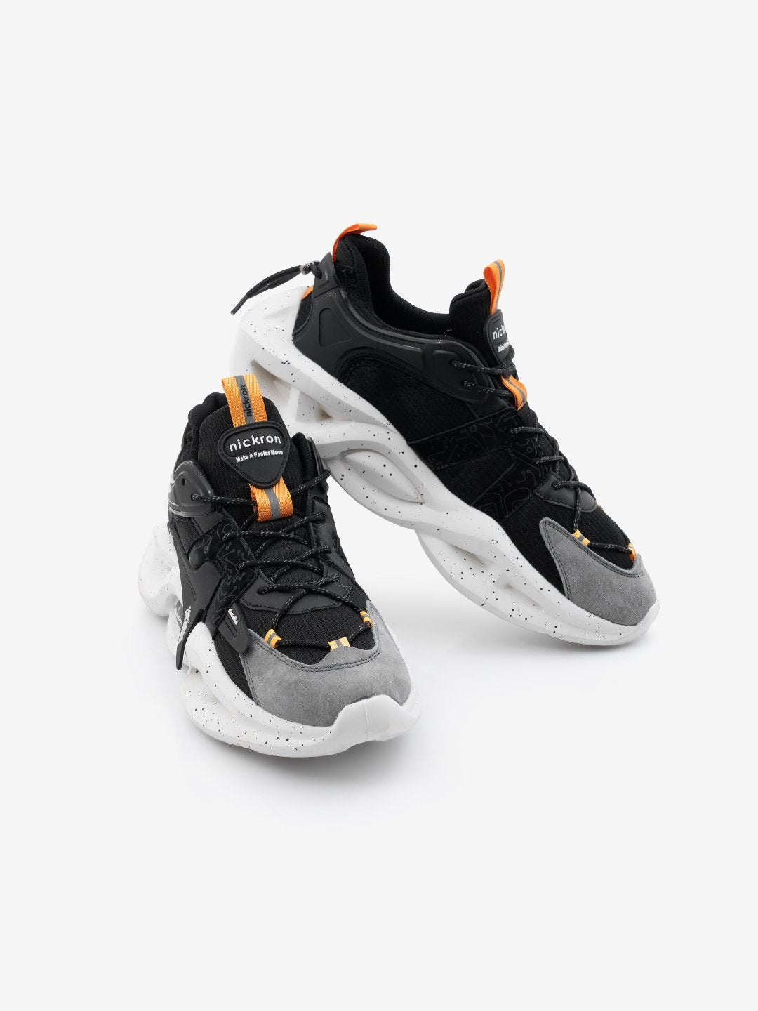 Pair of Singalmaha Black Sneakers – Orange-detailed designer black sneakers India