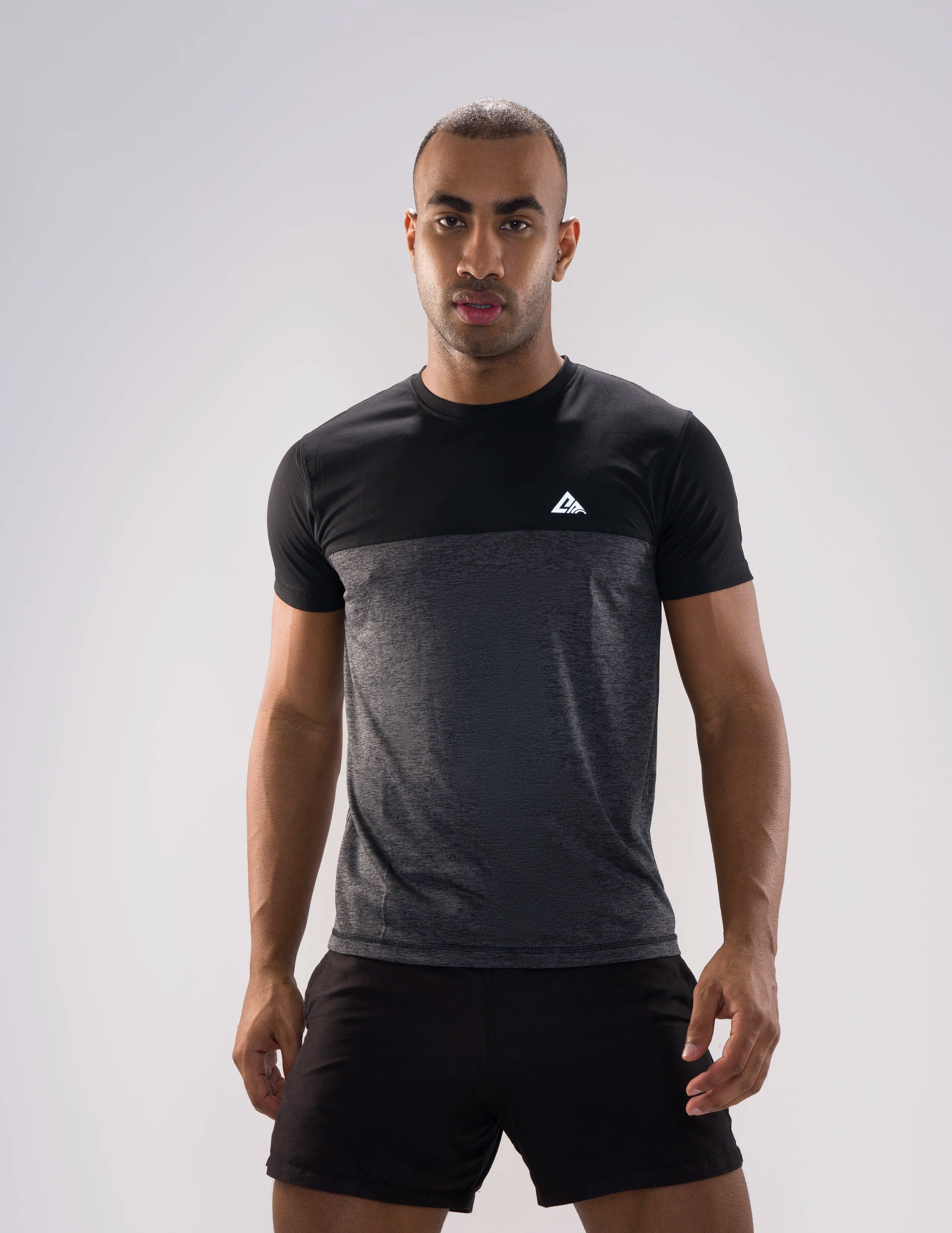 Nickron two-tone Half Sleeve T-Shirt in Black & Grey – Front View