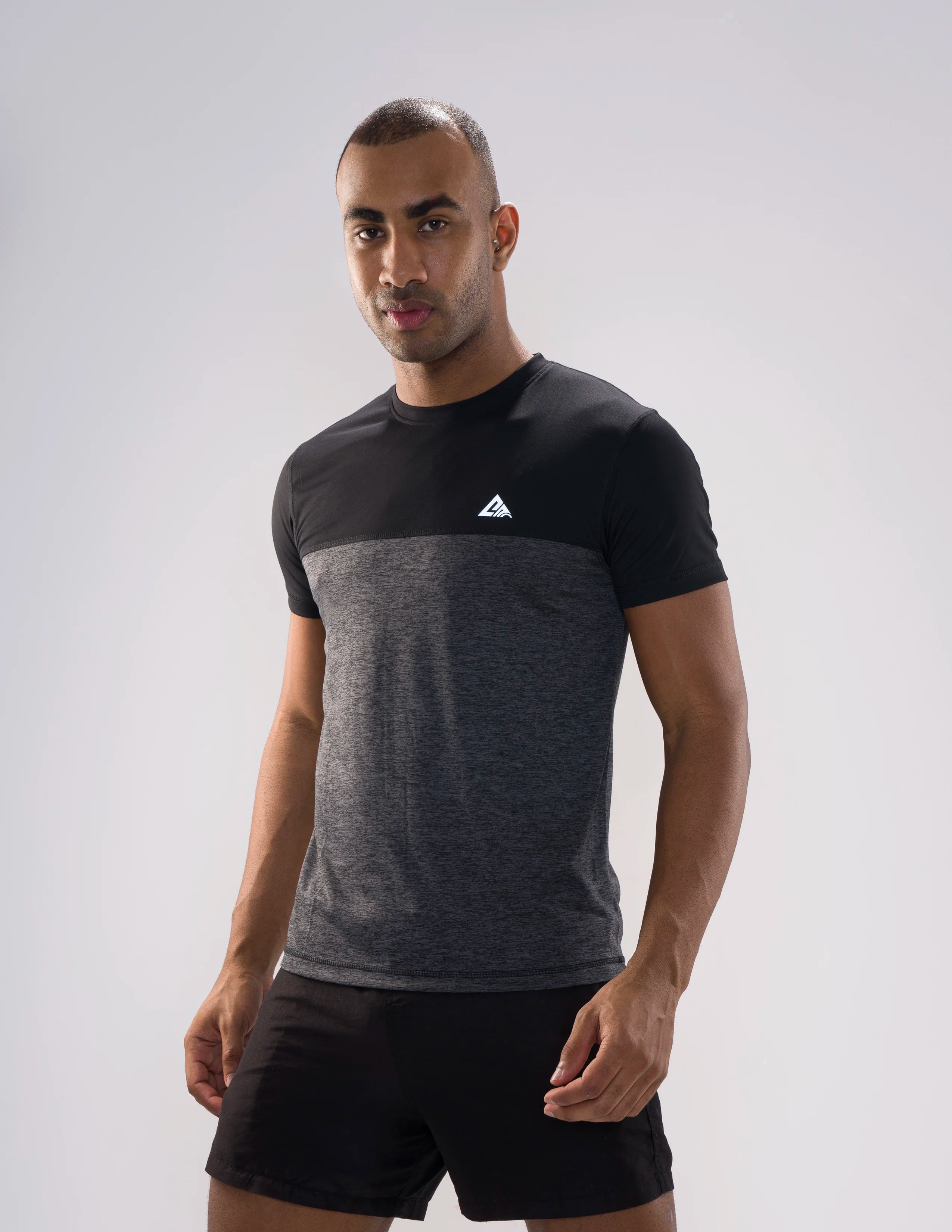 Nickron two-tone Half Sleeve T-Shirt in Black & Grey –  Left Angel Front View
