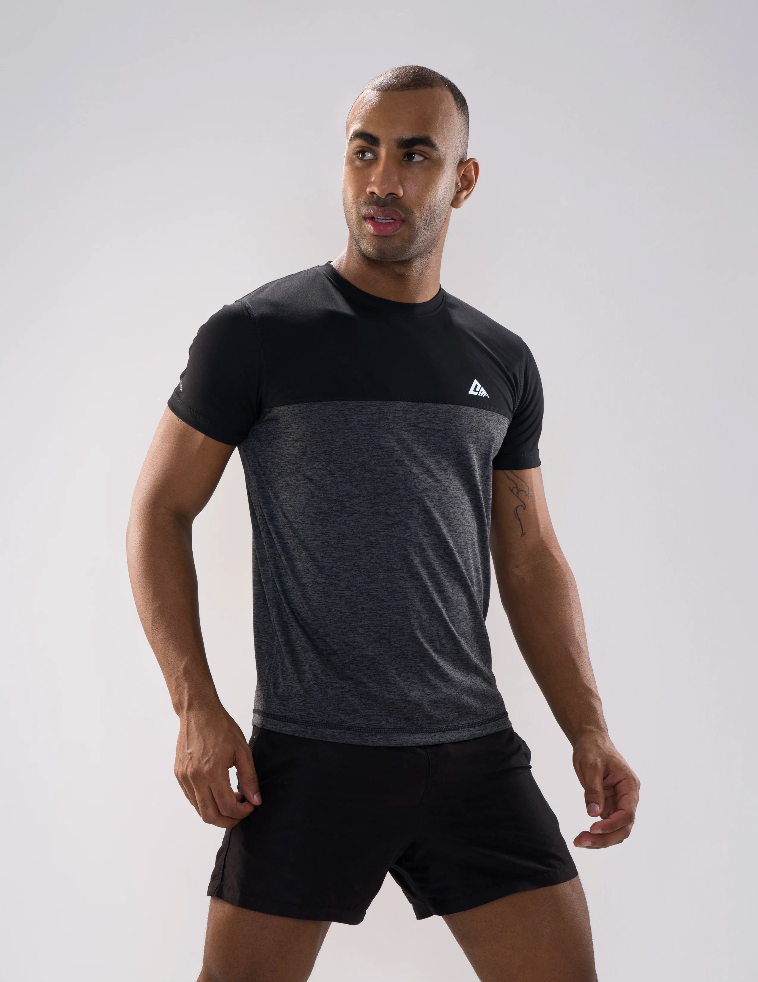 Nickron two-tone Half Sleeve T-Shirt in Black & Grey –  Right Angel Front View