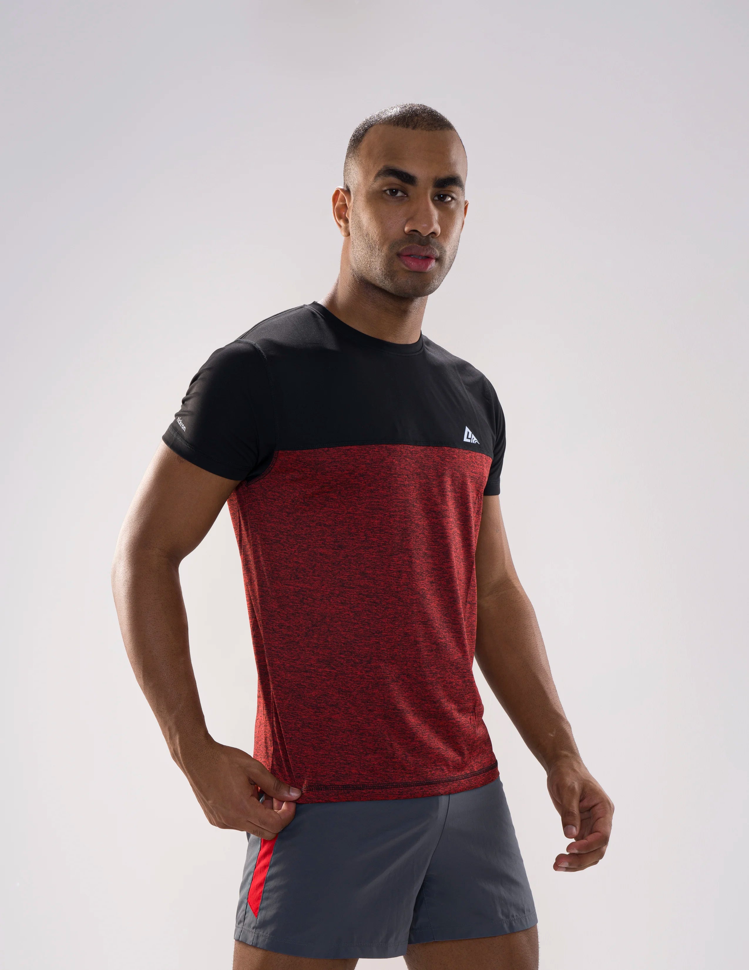 Nickron two-tone Half Sleeve T-Shirt in Black & Mahroon –  Left Angel Front View