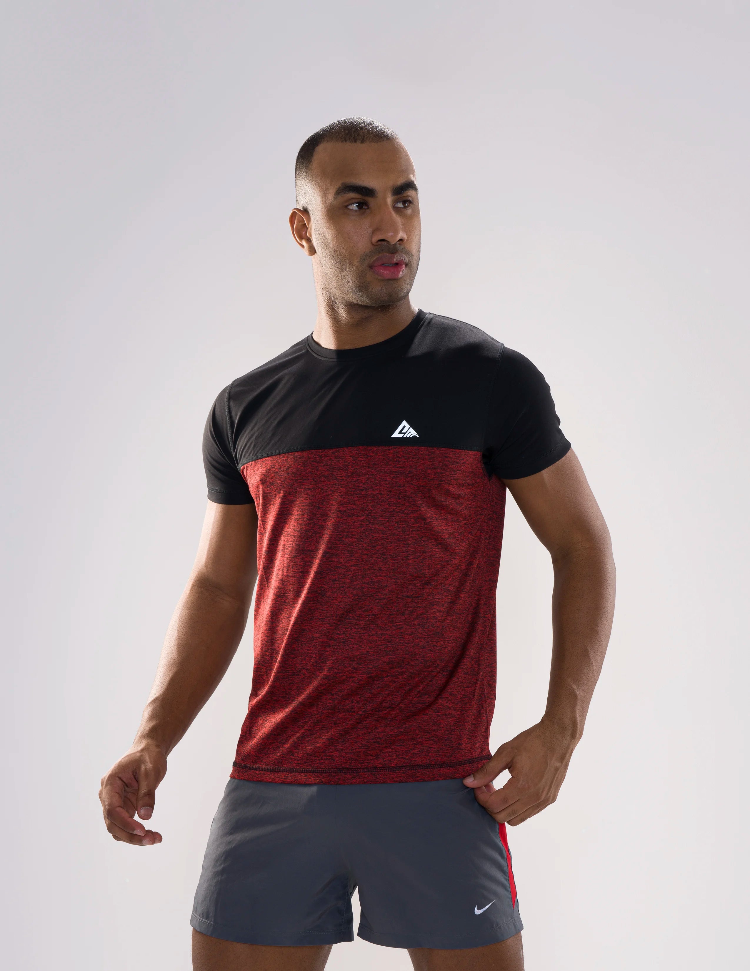 Nickron two-tone Half Sleeve T-Shirt in Black & Mahroon –  Right Angel Front View