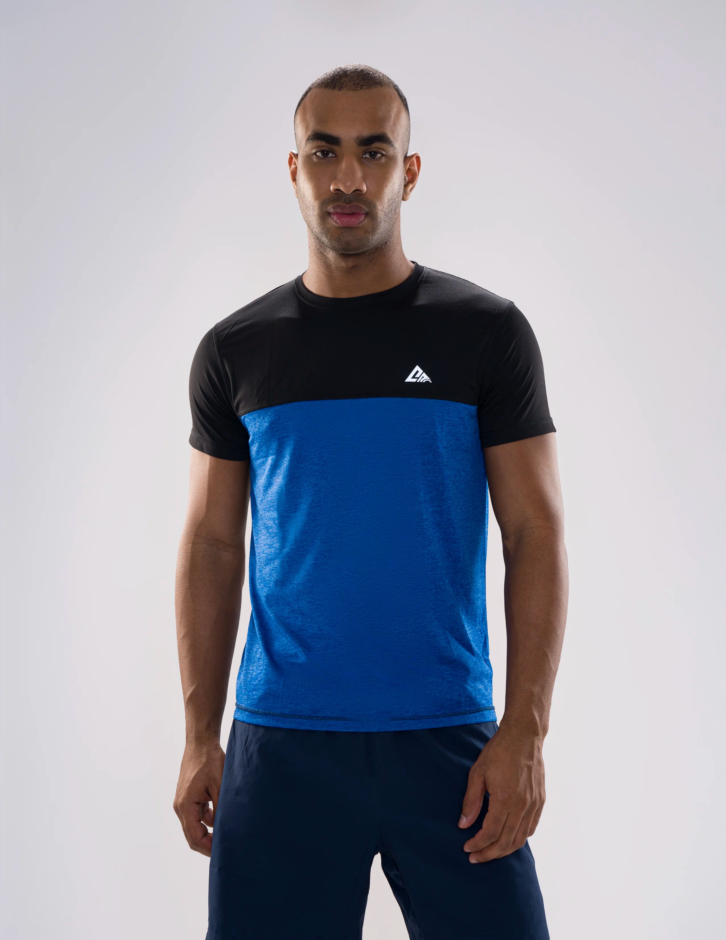 Nickron two-tone Half Sleeve T-Shirt in Black & Blue –  Front View
