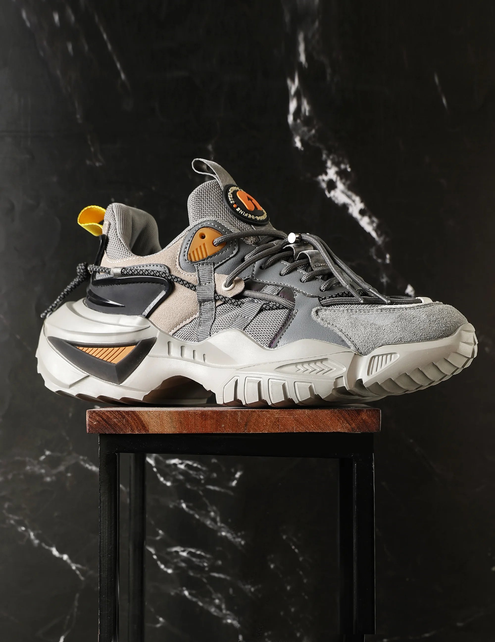 Rocket Boost Grey High Heel Funky Designer Low Top Sneakers