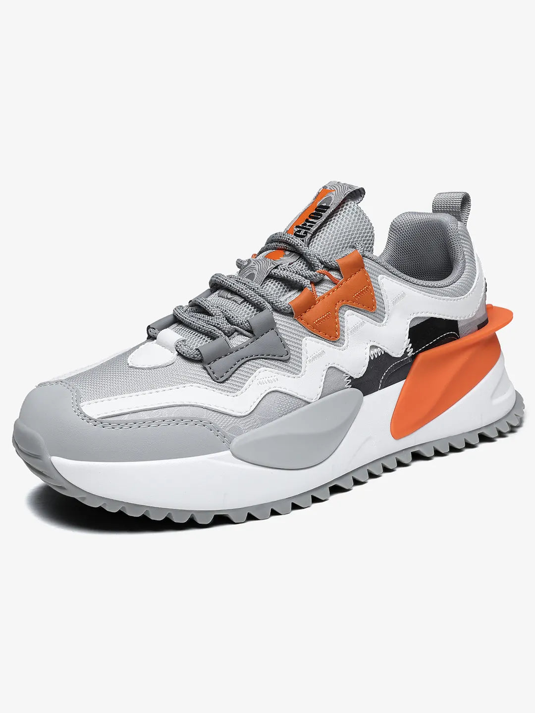 Nomad Ash Orange low‑top chunky sneakers side view in ash grey and orange