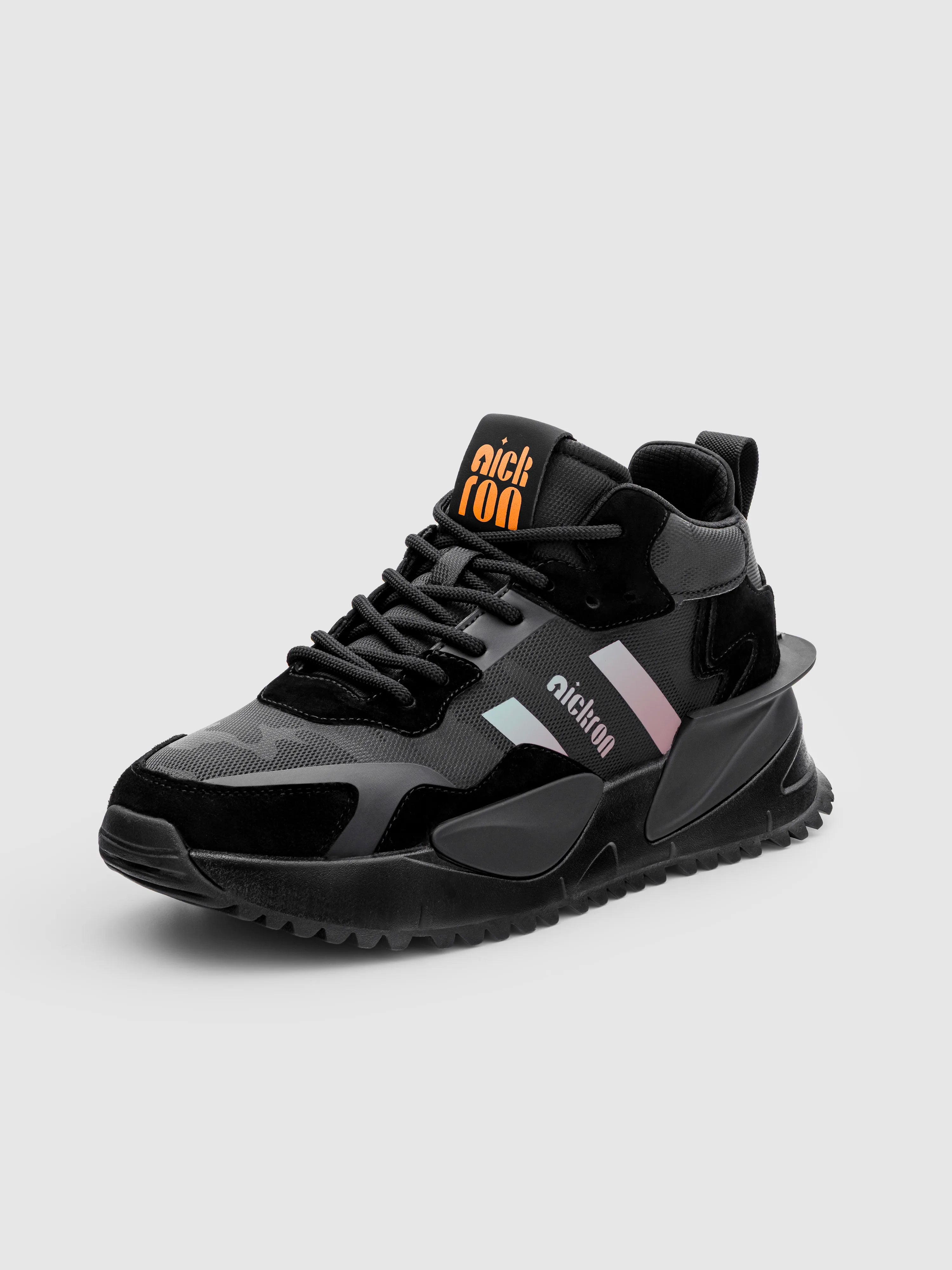 Sentinel Nightguard mid‑top sneakers side view in black and grey