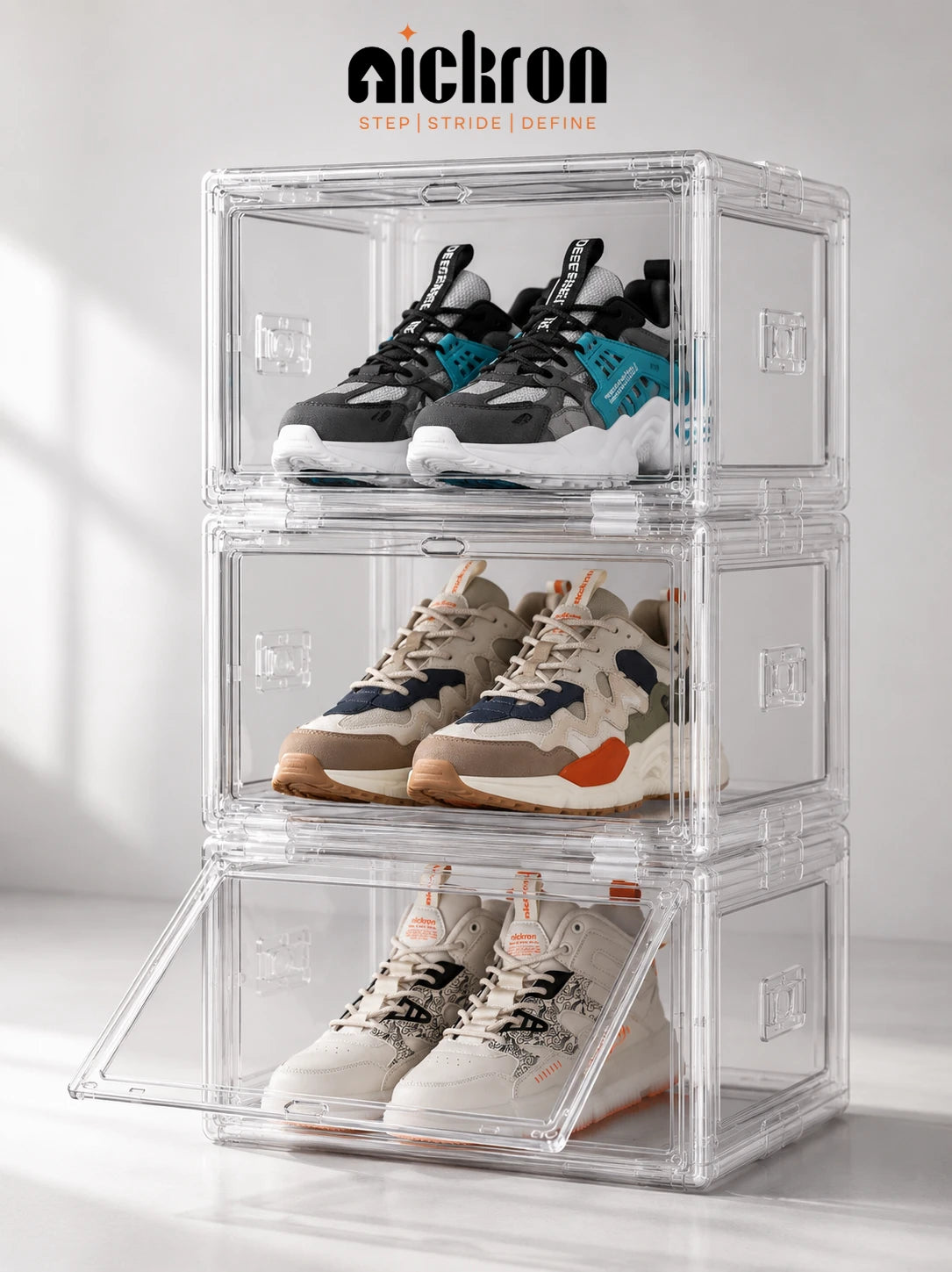 Nickron Transparent Shoe Storage Box | Stackable Sneaker Organizer | Dustproof Shoe Case | Foldable Plastic Shoe Box