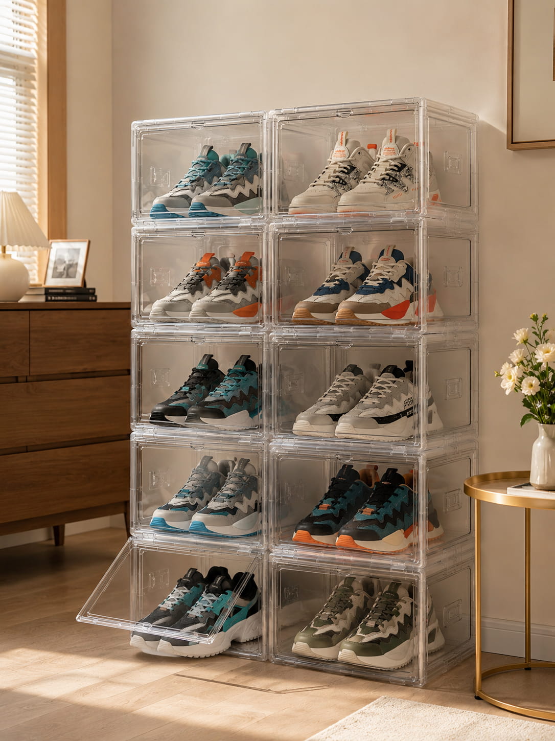 Nickron Transparent Shoe Storage Box | Stackable Sneaker Organizer | Dustproof Shoe Case | Foldable Plastic Shoe Box