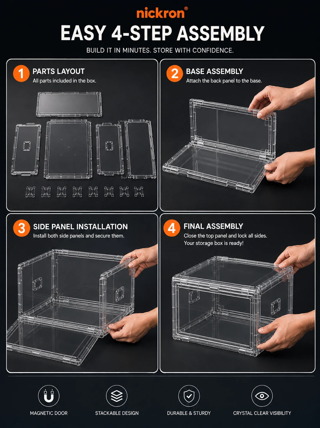 Nickron Transparent Shoe Storage Box | Stackable Sneaker Organizer | Dustproof Shoe Case | Foldable Plastic Shoe Box